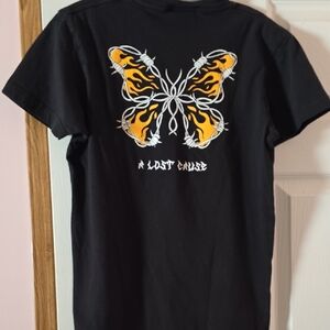 Black T-Shirt with Orange Butterfly Design